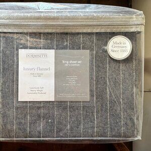 Dormisette German Heavyweight King Size Cotton Flannel Sheet Set GRAY PINSTRIPE